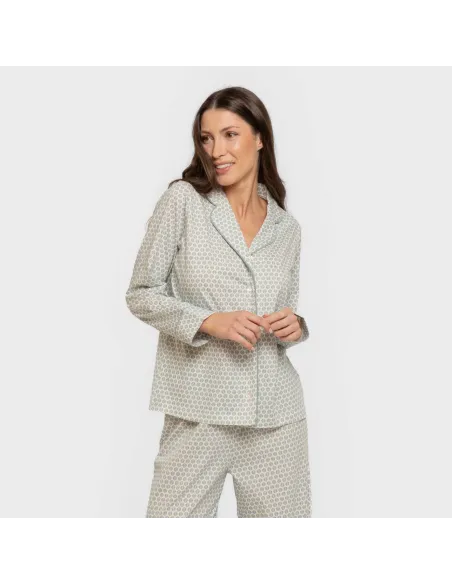 Pijama comprido camisa algodão mulher Dune azul indigo pijamas-compridos-de-mulher