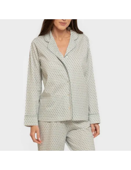 Pijama comprido camisa algodão mulher Dune azul indigo pijamas-compridos-de-mulher