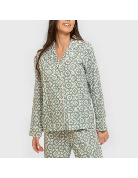 Pijama comprido camisa algodão mulher Eugenia verde keike pijamas-compridos-de-mulher