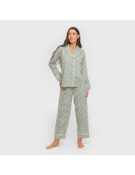 Pijama comprido camisa algodão mulher Eugenia verde keike pijamas-compridos-de-mulher