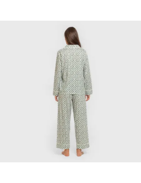 Pijama comprido camisa algodão mulher Eugenia verde keike pijamas-compridos-de-mulher