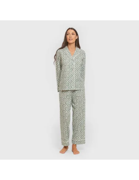 Pijama comprido camisa algodão mulher Eugenia verde keike pijamas-compridos-de-mulher