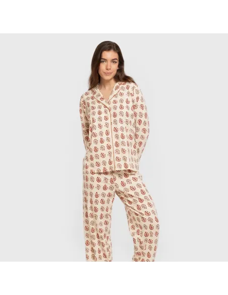 Pijama comprido camisa algodão mulher Brianda cor telha pijamas-compridos-de-mulher