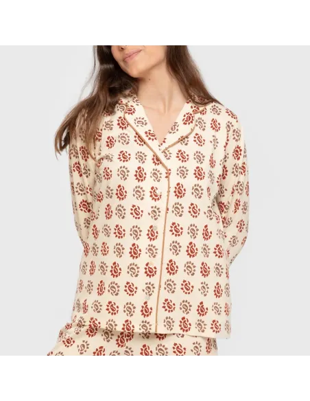 Pijama comprido camisa algodão mulher Brianda cor telha pijamas-compridos-de-mulher