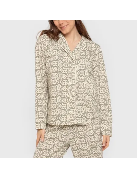 Pijama comprido camisa algodão mulher Matilde verde caça pijamas-compridos-de-mulher