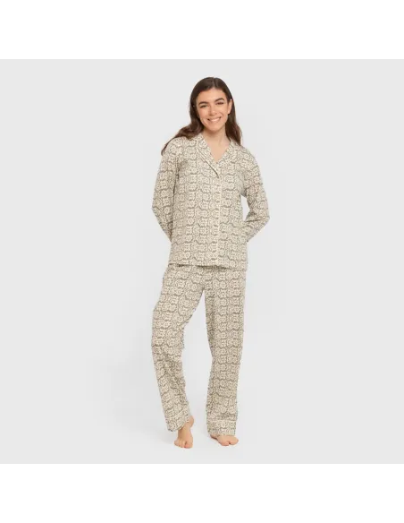 Pijama comprido camisa algodão mulher Matilde verde caça pijamas-compridos-de-mulher