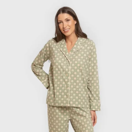 Pijama comprido camisa algodão mulher Erati verde caça pijamas-compridos-de-mulher