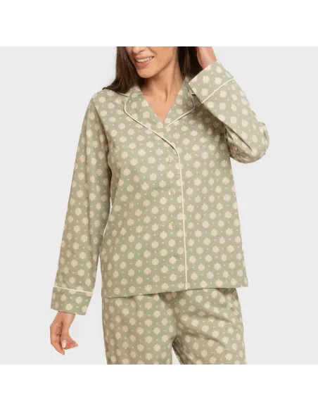 Pijama comprido camisa algodão mulher Erati verde caça pijamas-compridos-de-mulher
