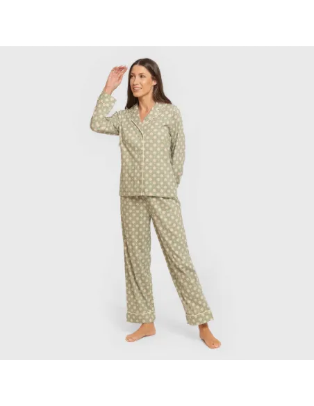 Pijama comprido camisa algodão mulher Erati verde caça pijamas-compridos-de-mulher