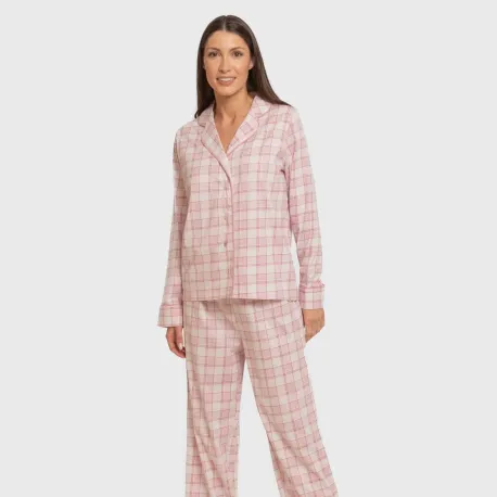 Pijama comprido camisa algodão mulher Cuadro Moni rosa pijamas-compridos-de-mulher
