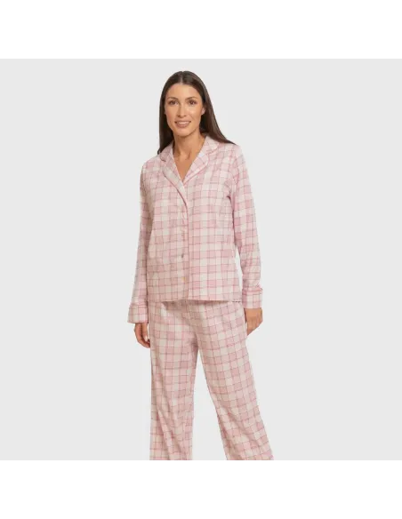 Pijama comprido camisa algodão mulher Cuadro Moni rosa pijamas-compridos-de-mulher