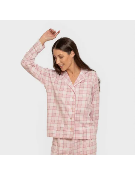 Pijama comprido camisa algodão mulher Cuadro Moni rosa pijamas-compridos-de-mulher