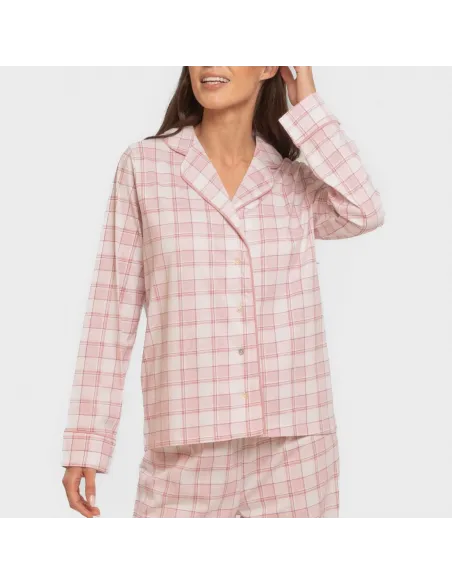 Pijama comprido camisa algodão mulher Cuadro Moni rosa pijamas-compridos-de-mulher
