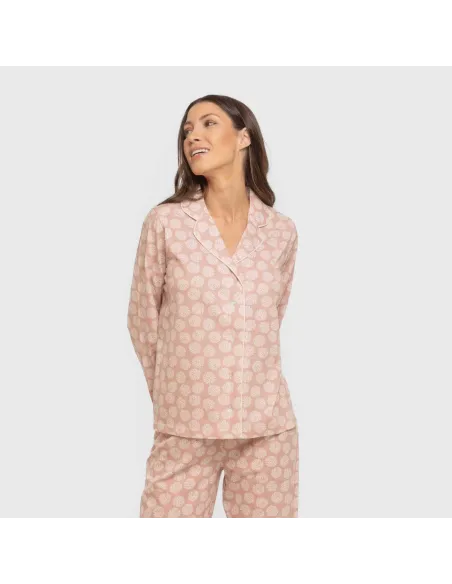 Pijama comprido camisa algodão mulher Medusa rosa pijamas-compridos-de-mulher