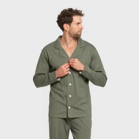 Pijama comprido camisa algodão homem Conde verde caça pijamas-compridos-homem