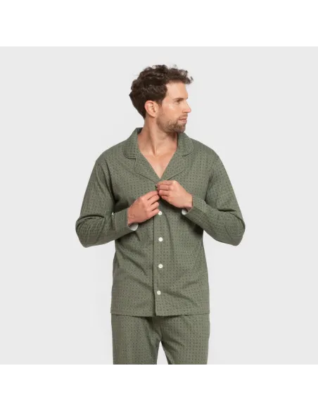Pijama comprido camisa algodão homem Conde verde caça pijamas-compridos-homem