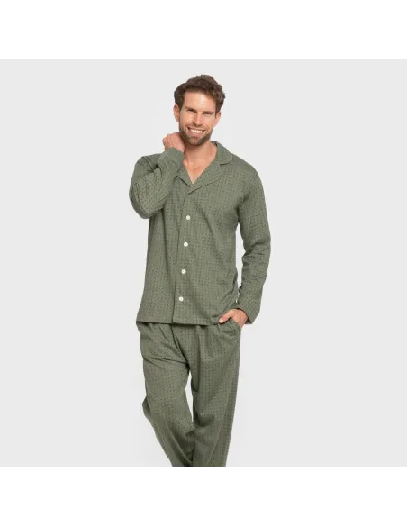 Pijama comprido camisa algodão homem Conde verde caça pijamas-compridos-homem