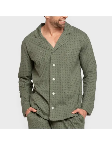 Pijama comprido camisa algodão homem Conde verde caça pijamas-compridos-homem