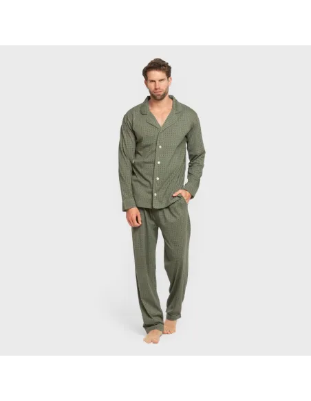 Pijama comprido camisa algodão homem Conde verde caça pijamas-compridos-homem
