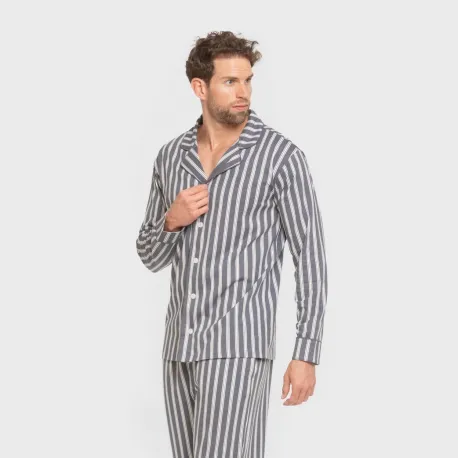 Pijama comprido camisa algodão homem Raya Marsella azul indigo pijamas-compridos-homem