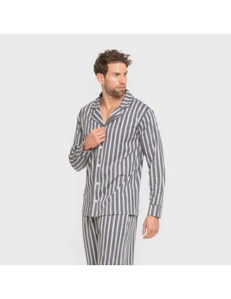 Pijama comprido camisa algodão homem Raya Marsella azul indigo pijamas-compridos-homem