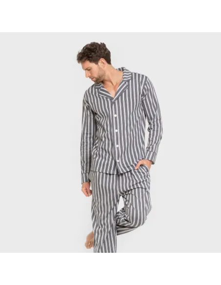 Pijama comprido camisa algodão homem Raya Marsella azul indigo pijamas-compridos-homem