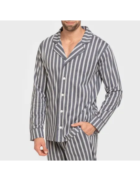 Pijama comprido camisa algodão homem Raya Marsella azul indigo pijamas-compridos-homem