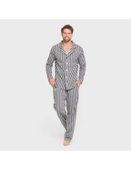 Pijama comprido camisa algodão homem Raya Marsella azul indigo pijamas-compridos-homem