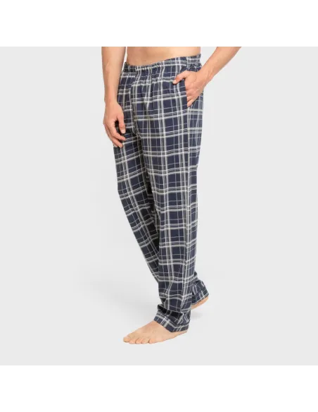 Pijama comprido camisa algodão homem Cuadro Brais azul pijamas-compridos-homem