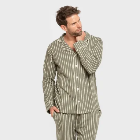 Pijama comprido camisa algodão homem Raya John verde caça pijamas-compridos-homem
