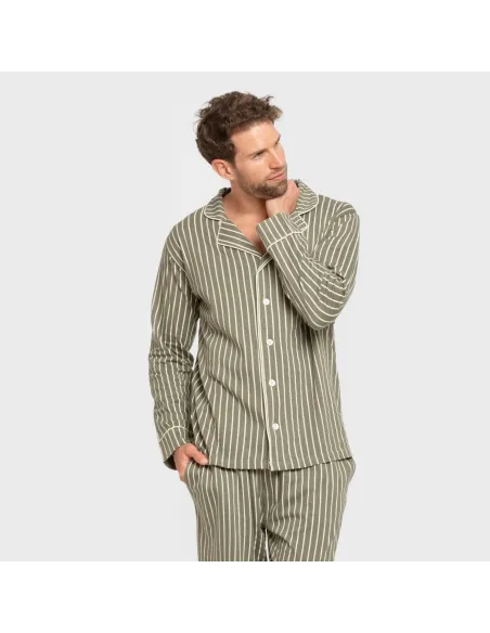 Pijama comprido camisa algodão homem Raya John verde caça pijamas-compridos-homem