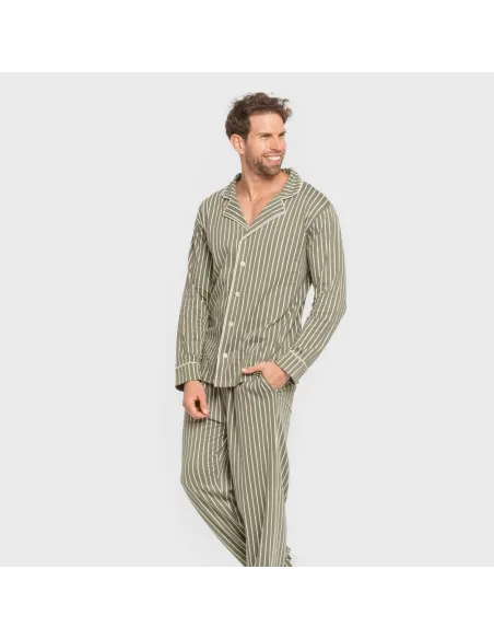 Pijama comprido camisa algodão homem Raya John verde caça pijamas-compridos-homem