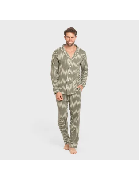 Pijama comprido camisa algodão homem Raya John verde caça pijamas-compridos-homem