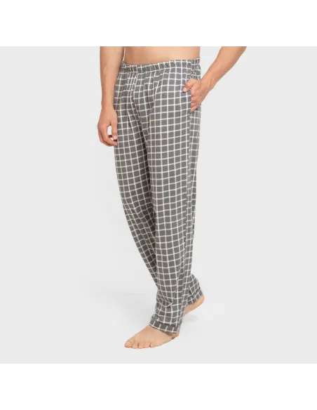 Pijama comprido camisa algodão homem Cuadro Roberto cinza pijamas-compridos-homem