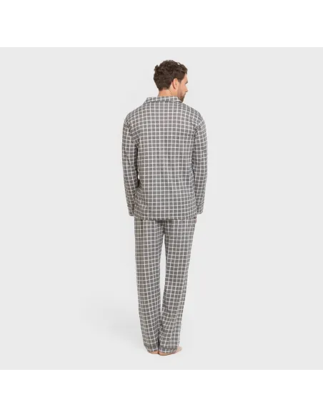 Pijama comprido camisa algodão homem Cuadro Roberto cinza pijamas-compridos-homem