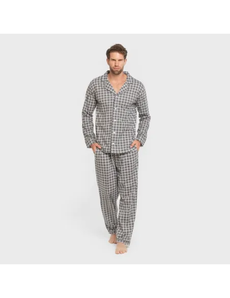 Pijama comprido camisa algodão homem Cuadro Roberto cinza pijamas-compridos-homem