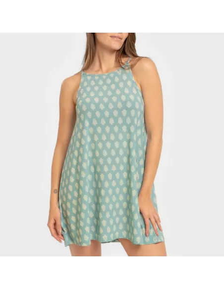 Vestido curto alças crepe Soma verde francês vestidos-mulher