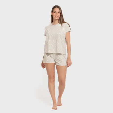 Pijama curto manga fluida algodão mulher Estrellita cinza pijamas-curtos-mulher
