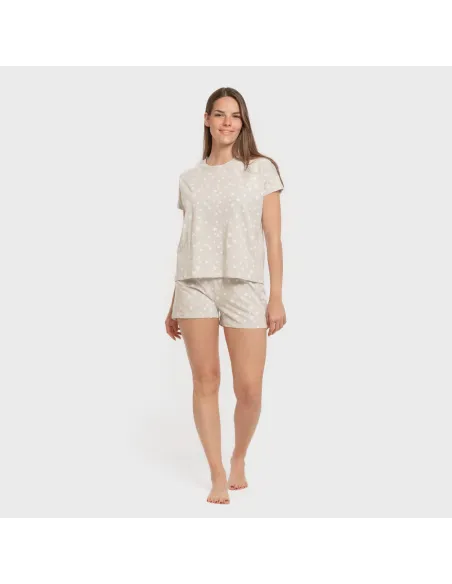 Pijama curto manga fluida algodão mulher Estrellita cinza pijamas-curtos-mulher