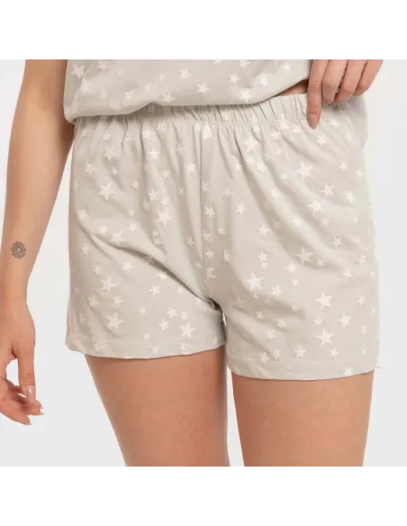 Pijama curto manga fluida algodão mulher Estrellita cinza pijamas-curtos-mulher