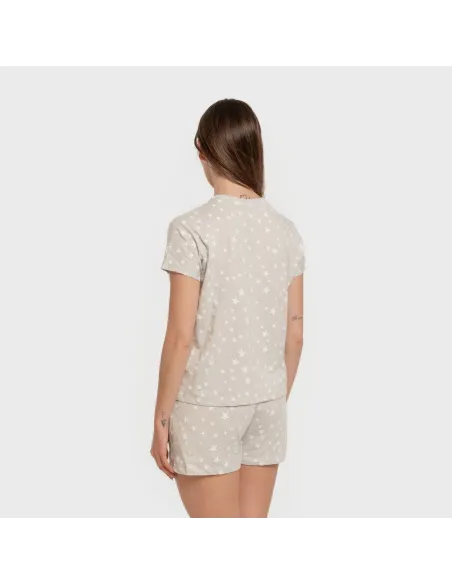 Pijama curto manga fluida algodão mulher Estrellita cinza pijamas-curtos-mulher