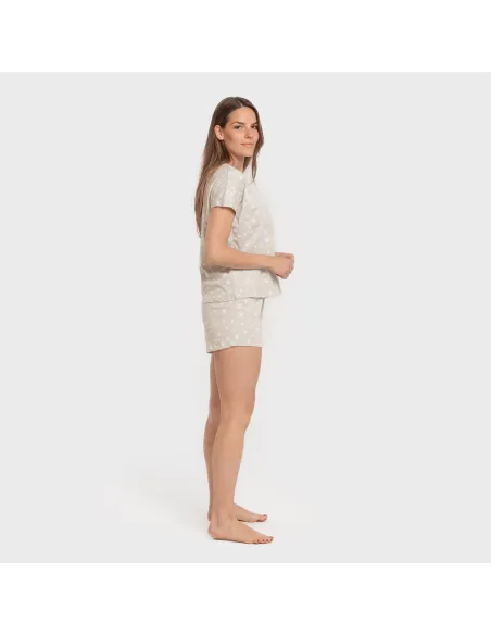 Pijama curto manga fluida algodão mulher Estrellita cinza pijamas-curtos-mulher