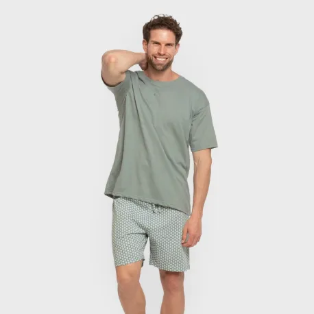 Pijama curto algodão homem Sassy verde azulado pijamas-curtos-homem