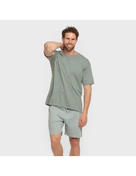 Pijama curto algodão homem Sassy verde azulado pijamas-curtos-homem