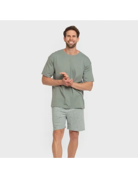 Pijama curto algodão homem Sassy verde azulado pijamas-curtos-homem