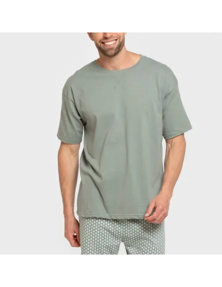 Pijama curto algodão homem Sassy verde azulado pijamas-curtos-homem