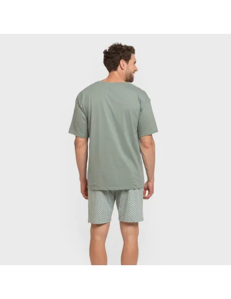 Pijama curto algodão homem Sassy verde azulado pijamas-curtos-homem