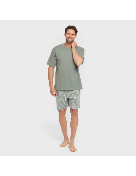 Pijama curto algodão homem Sassy verde azulado pijamas-curtos-homem