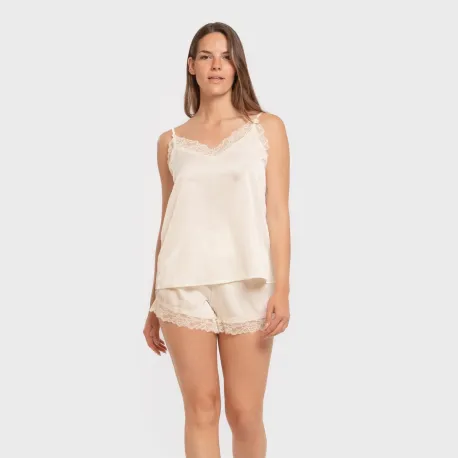 Pijama alças mulher Saten Friday liso roupa-para-estar-por-casa