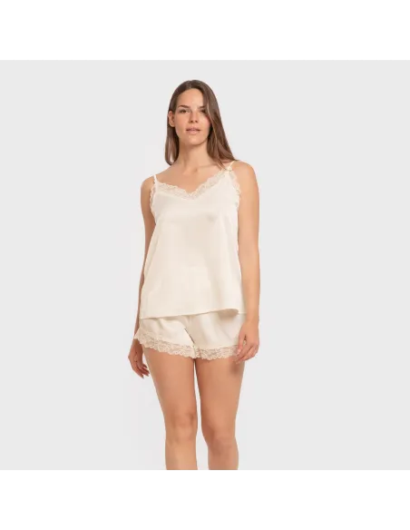 Pijama alças mulher Saten Friday liso roupa-para-estar-por-casa